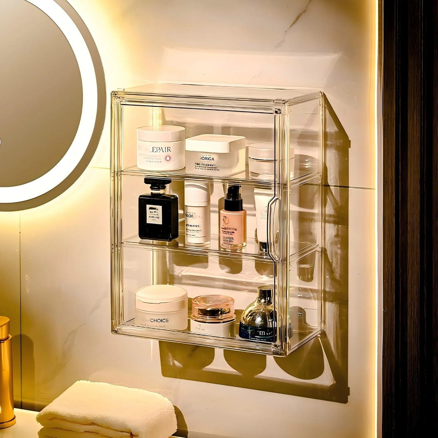 Estuche Transparente Organizador de Maquillaje, Caja Organizadora de Cosméticos a Prueba de Polvo, Contenedores de Cuidado de la Piel, Estuches Expositores de Cosméticos en Capas de Gran Capacidad