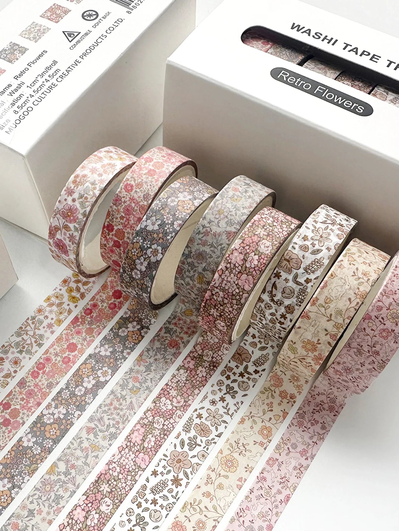 8 rolls/box retro-themed washi tape, various flowers, plaid patterns, handmade DIY scrapbook decoration materials