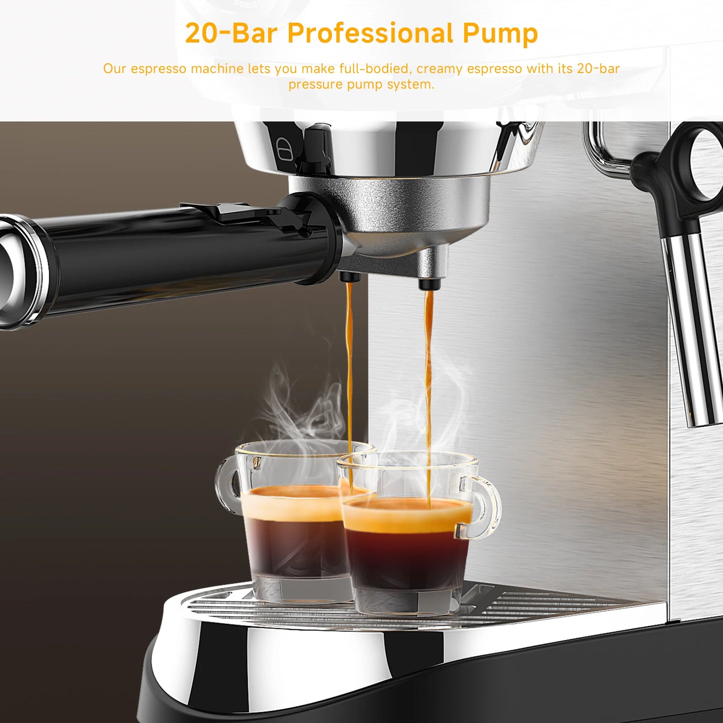 BioloMix Cafetera Semiautomática de Acero Inoxidable de 20 Bares, con Varita Espumadora de Leche, para Espresso, Cappuccino