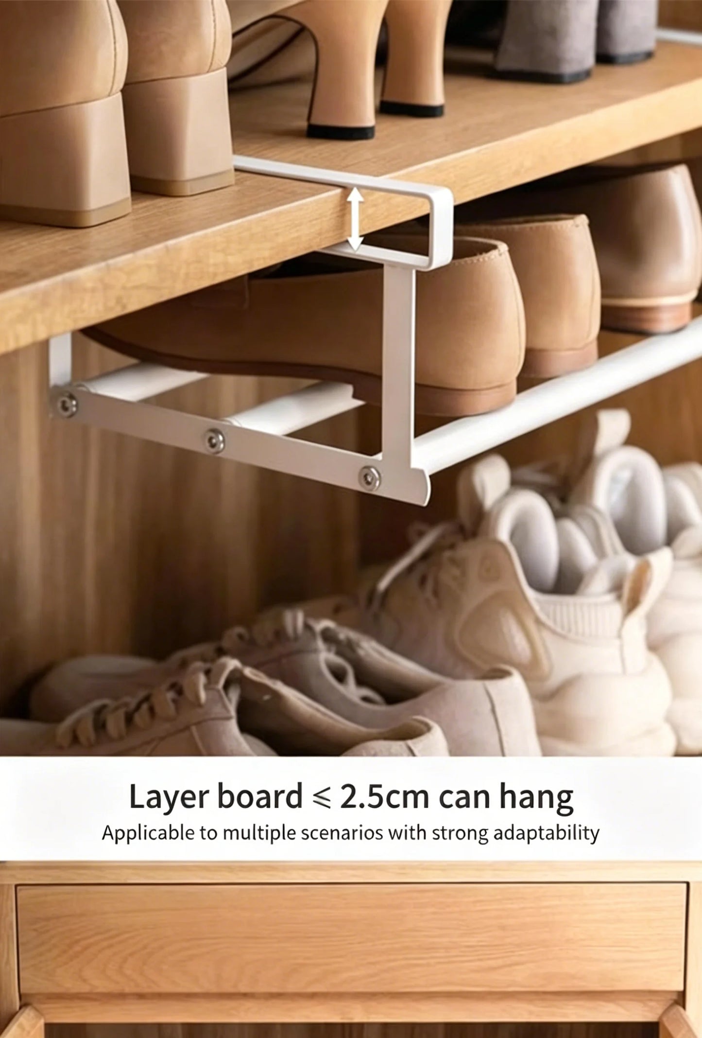 Adjustable Shoe Rack | Space-Saving Layered Organizer For Home Shoe Cabinets | Under-Shelf Shoe white