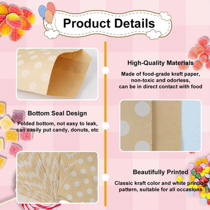 25PCS Small Kraft Paper Gift Bags 18x13cm with sticker – Cute and Versatile Pouches for Parties, Weddings, Birthdays, and Events