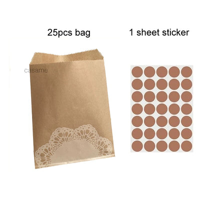 25PCS Small Kraft Paper Gift Bags 18x13cm with sticker – Cute and Versatile Pouches for Parties, Weddings, Birthdays, and Events
