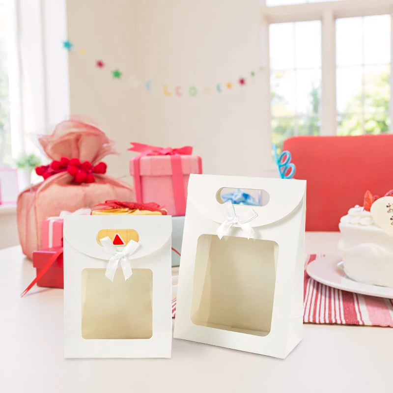 10/20pcs Black White Gift Box with Clear Window Wedding Favors Birthday Party Candy Snack Biscuit Packaging Bag Christmas Gift