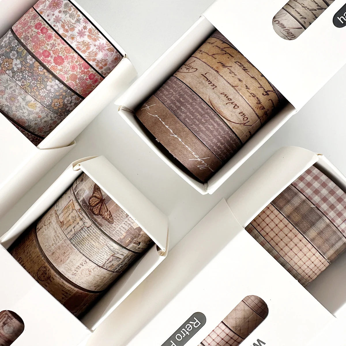 8 rolls/box retro-themed washi tape, various flowers, plaid patterns, handmade DIY scrapbook decoration materials