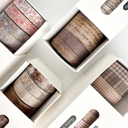 8 rolls/box retro-themed washi tape, various flowers, plaid patterns, handmade DIY scrapbook decoration materials