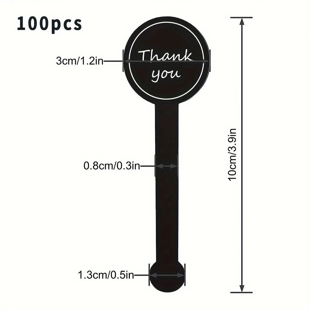100/200pcs black Thank you long sealing sticker pudding bottle sticker, baking box label sticker, baking, handicraft products