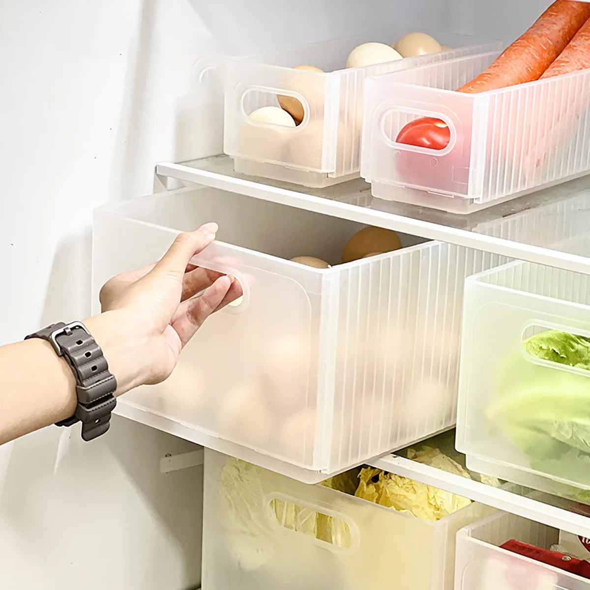 WORTHBUY Plastic Folding Fridge Storage Box Pull-Out Fruit Vegetable Organizer Box Large Capacity Kitchen Storage Organization