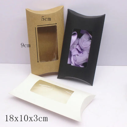 10pcs  DIY gift packaging with windows, white/kraft paper/black, multiple size pillow packaging box