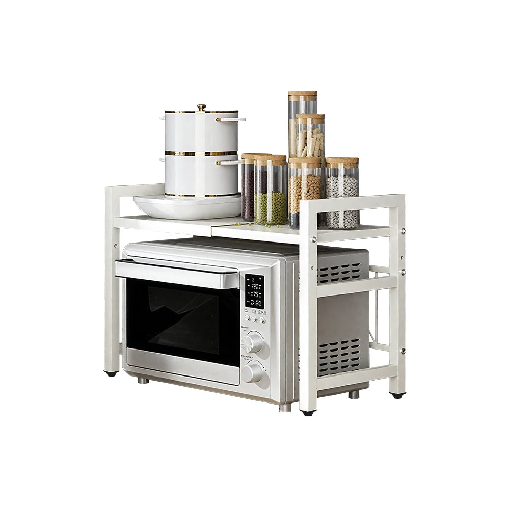 1 unidad organizador de estante de microondas expandible de 42-64 cm, organizador de encimera de microondas a prueba de humedad y óxido, almacenamiento de vajilla