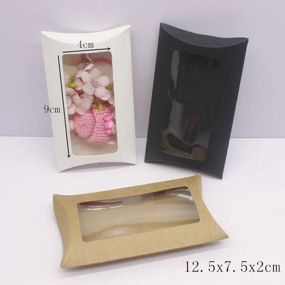10pcs  DIY gift packaging with windows, white/kraft paper/black, multiple size pillow packaging box