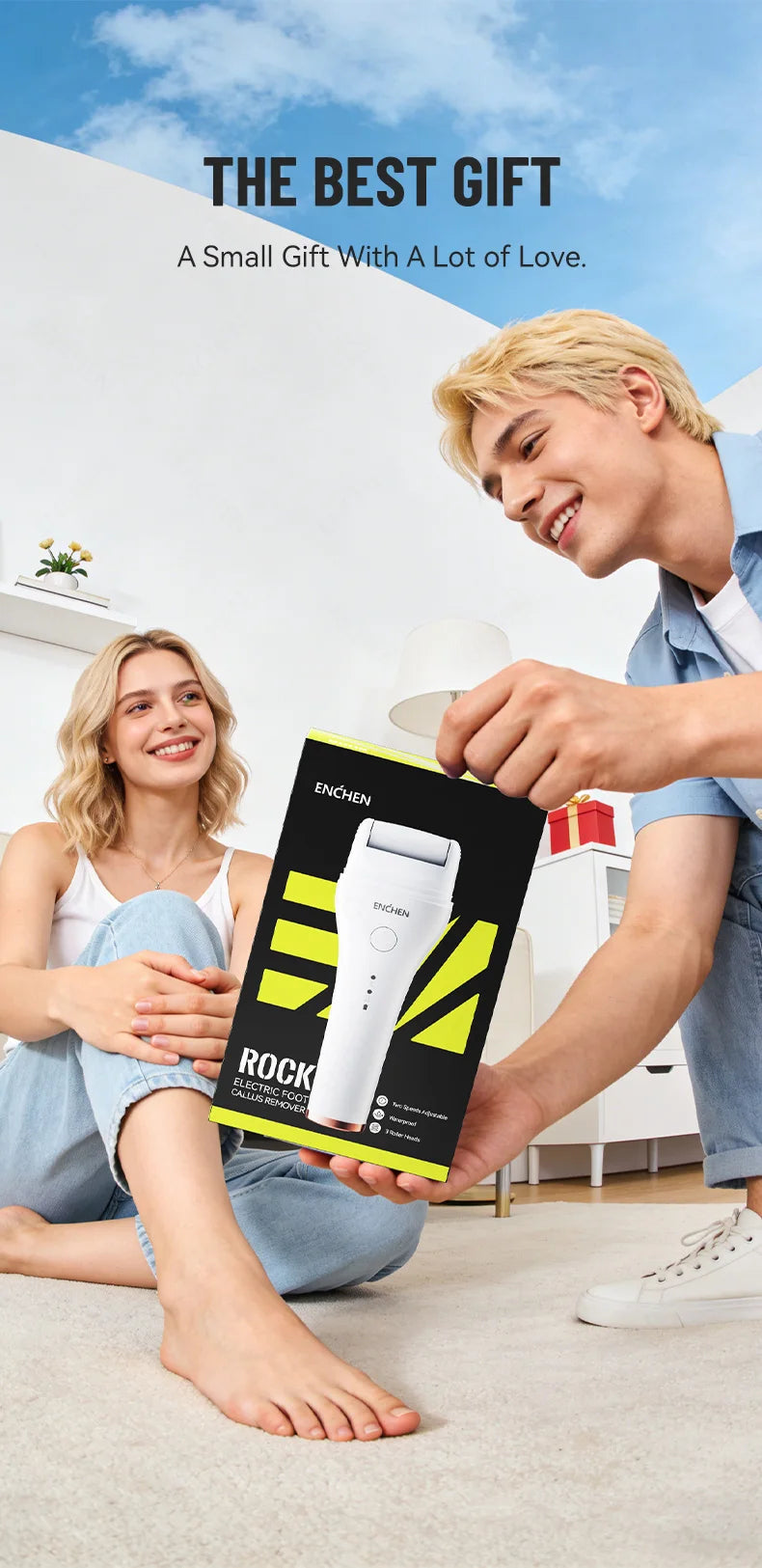 Enchen Electric Foot Callus Remover Rechargeable Ipx6 Waterproof 2 Speeds USB Charging 1 Sanding Head