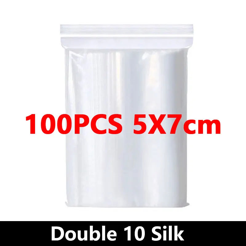 100Pcs Thicken Zipper Sealed Bags Clear Plastic Storage Bag for Small Jewelry Food Packing Reclosable Ziplock Sealing Bags
