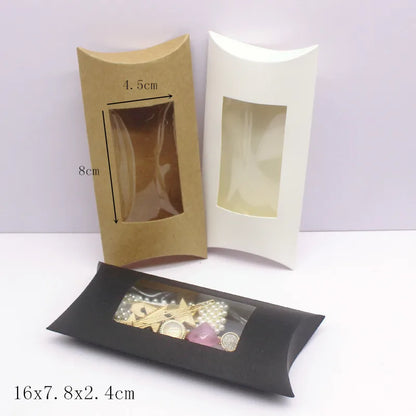 10pcs  DIY gift packaging with windows, white/kraft paper/black, multiple size pillow packaging box