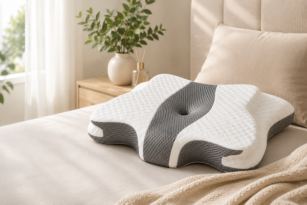 Almohada ergonómica de espuma viscoelástica tipo mariposa para alivio del dolor de cuello, almohada cervical ortopédica para cama para quienes duermen de lado, boca arriba o boca abajo, soporte para cabeza y hombros