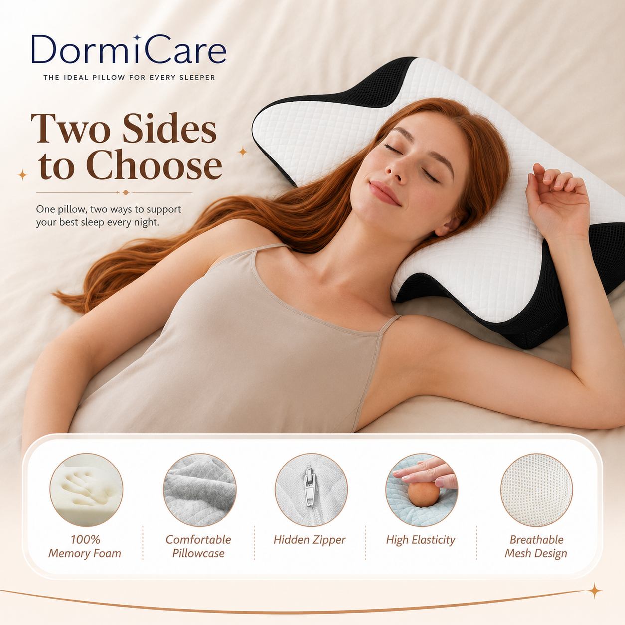 DormiCare™ Ergonomic Butterfly Memory Foam Pillow – Neck & Shoulder Pain Relief for Side, Back & Stomach Sleepers