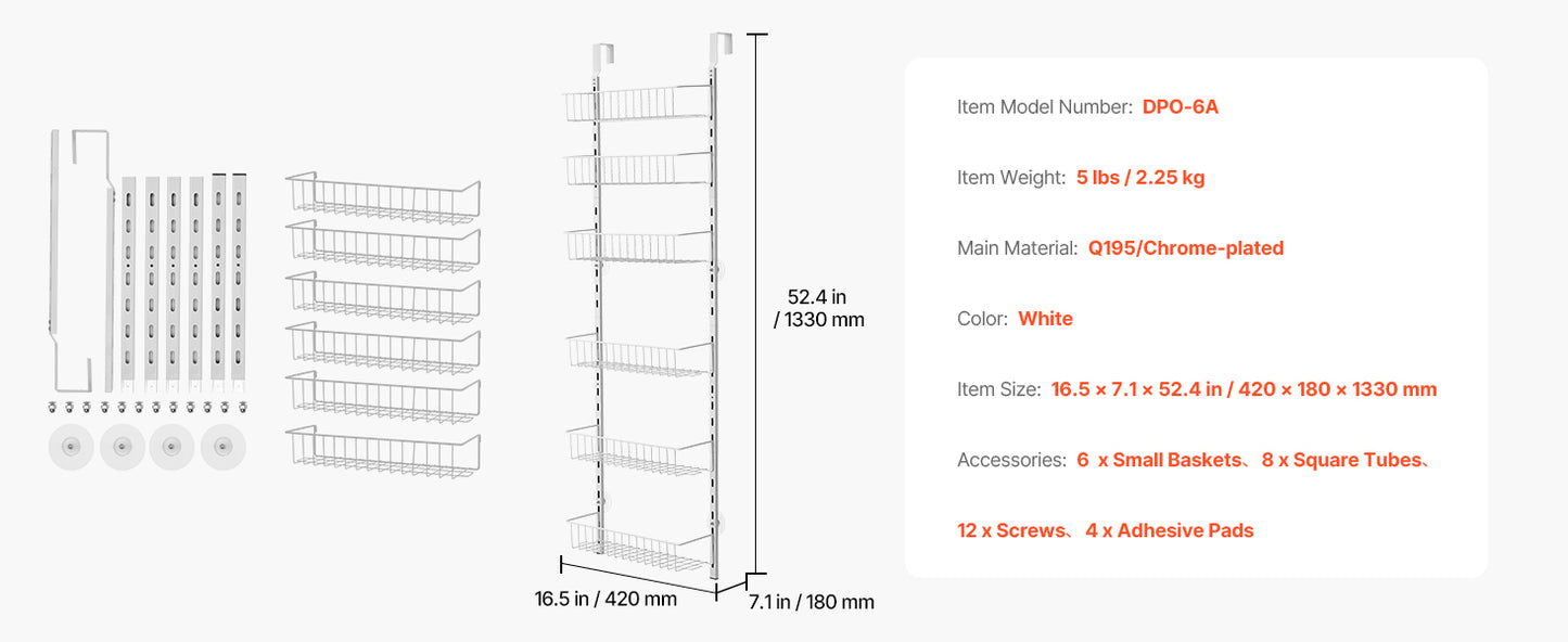 SucceBuy 6/8/9/10 Tier Over the Door Pantry Organizer Heavy-Duty Steel Hanging Spice Rack, Adjustable Wall Seasoning Shelves