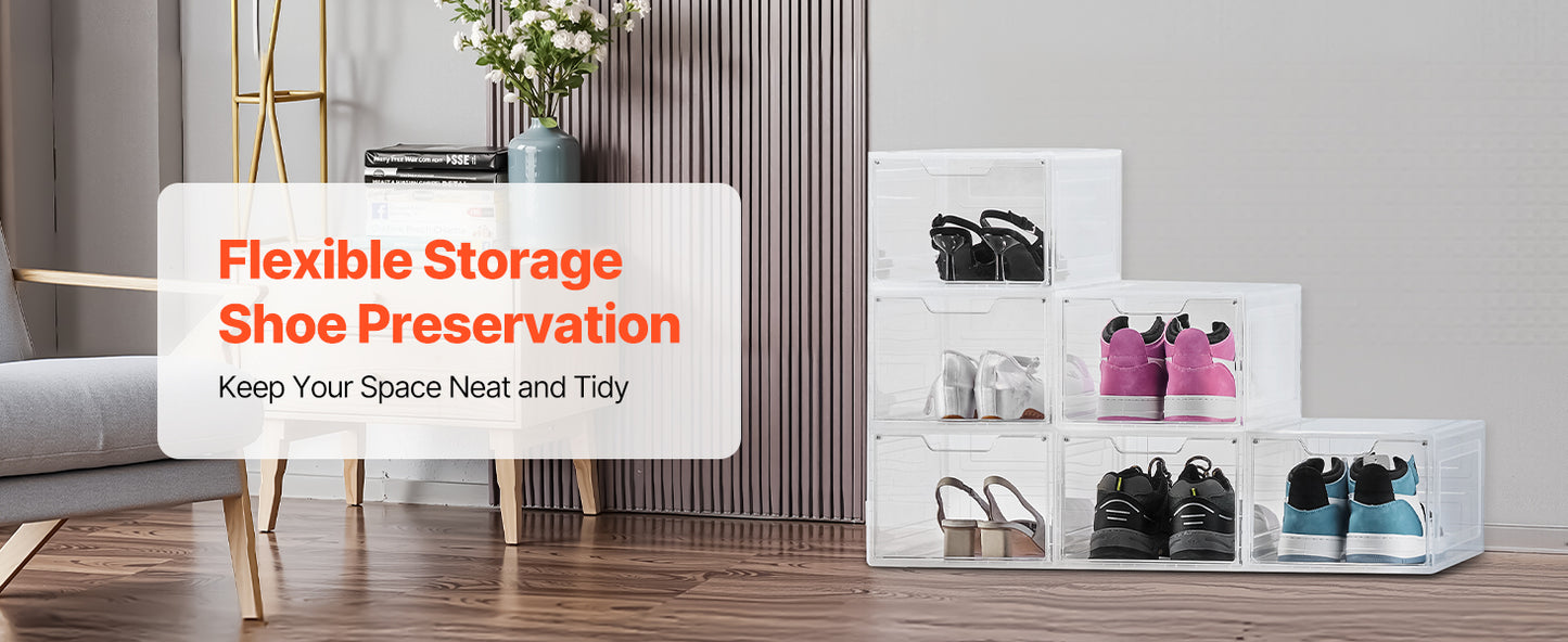 SucceBuy Shoe Storage Boxes Clear Stackable Shoe Boxes Storage Organizers Magnetic Door Fit Size Plastic Sneaker Containers