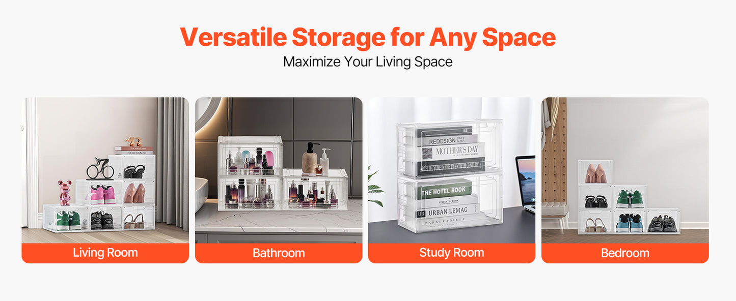 SucceBuy Shoe Storage Boxes Clear Stackable Shoe Boxes Storage Organizers Magnetic Door Fit Size Plastic Sneaker Containers